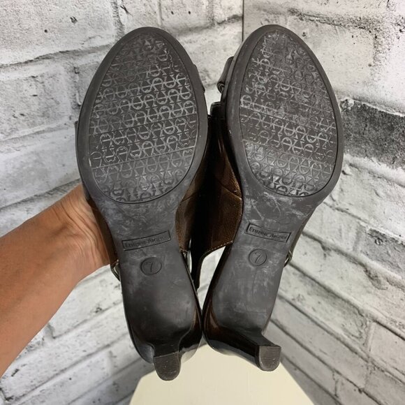 Etienne Aigner Ophelia Open Toe Sling Back Brown Patent Faux Leather Sandals - Picture 7 of 9